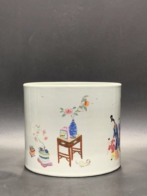 Qing Yongzheng pastel Sanniang Jiaozi pen holder - Image 3