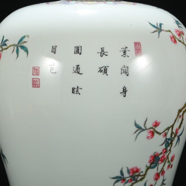 Old collection of Qing Dynasty Yongzheng powder enamel flower and bird large plum vase - Image 8