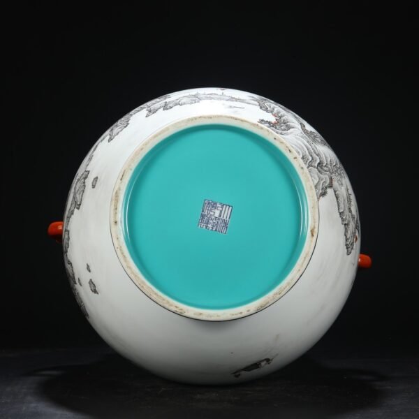 Old Collection Qing Qianlong ink-colored alum red landscape pavilion elephant ear large vase - Image 9