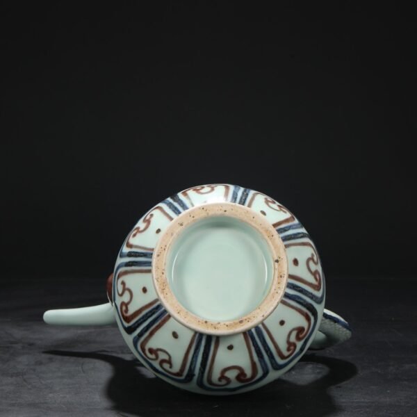 Old Collection Yuan Dynasty Blue and White Underglaze Red Sculpture Lion Hydrangea Dragon Handle Dog Head Pot - Image 6
