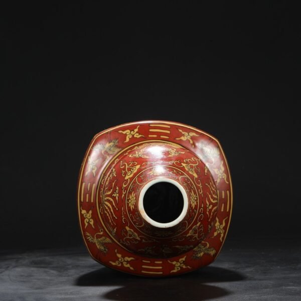 Old collection of Ming Dynasty Jiajing red yellow-colored window dragon and phoenix pattern large gourd bottle - Image 4