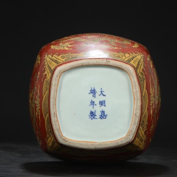 Old collection of Ming Dynasty Jiajing red yellow-colored window dragon and phoenix pattern large gourd bottle - Image 9