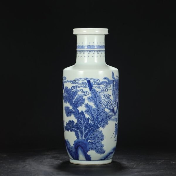 Old collection of Qing Dynasty Kangxi blue and white birthday picture big stick hanging bottle - Image 3