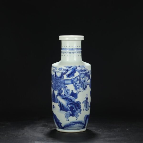 Old collection of Qing Dynasty Kangxi blue and white birthday picture big stick hanging bottle - Image 9