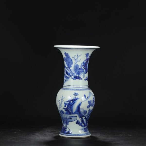 Old Collection Qing Dynasty Kangxi Blue and White Landscape and Figure Large Flower Solitary - Image 2