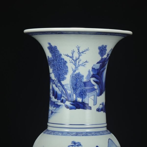 Old Collection Qing Dynasty Kangxi Blue and White Landscape and Figure Large Flower Solitary - Image 3