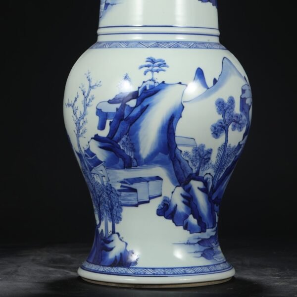 Old Collection Qing Dynasty Kangxi Blue and White Landscape and Figure Large Flower Solitary - Image 4