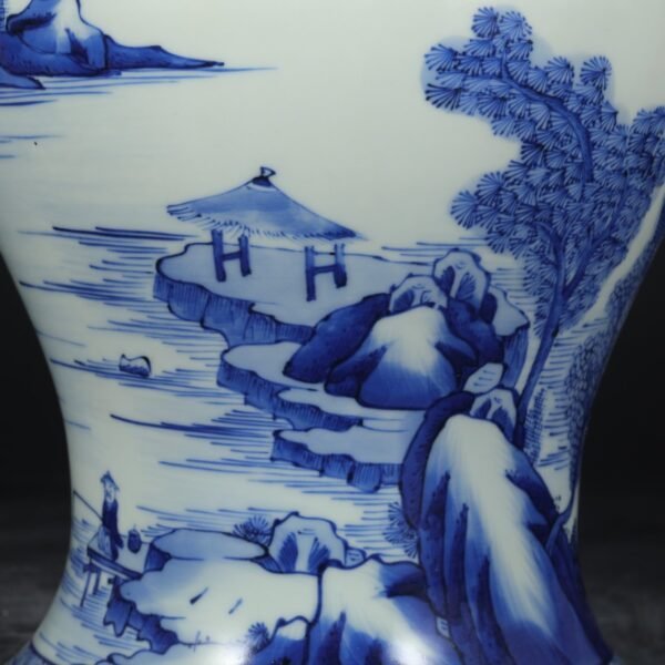 Old Collection Qing Dynasty Kangxi Blue and White Landscape and Figure Large Flower Solitary - Image 8