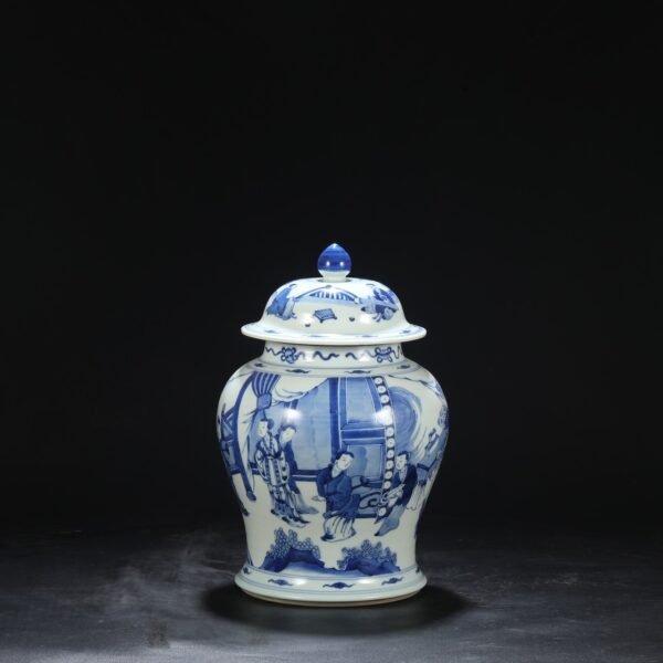 Old collection of Qing Dynasty Kangxi blue and white banana figure covered jar - Image 2