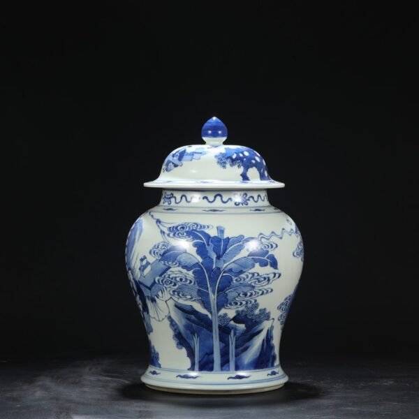 Old collection of Qing Dynasty Kangxi blue and white banana figure covered jar - Image 3