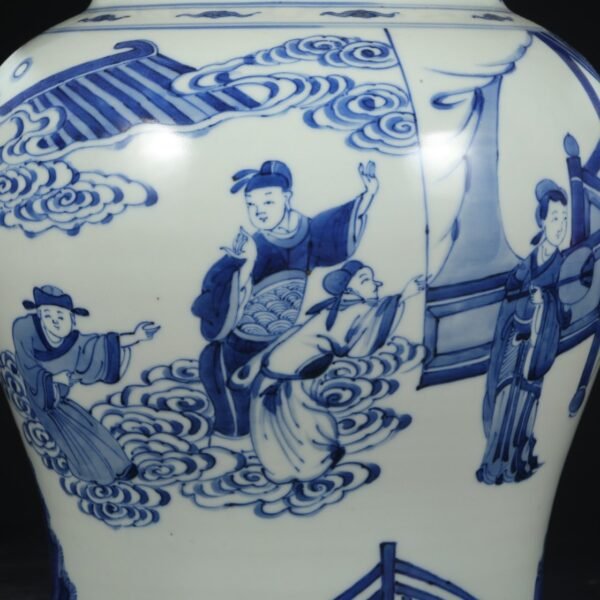 Old collection of Qing Dynasty Kangxi blue and white banana figure covered jar - Image 4