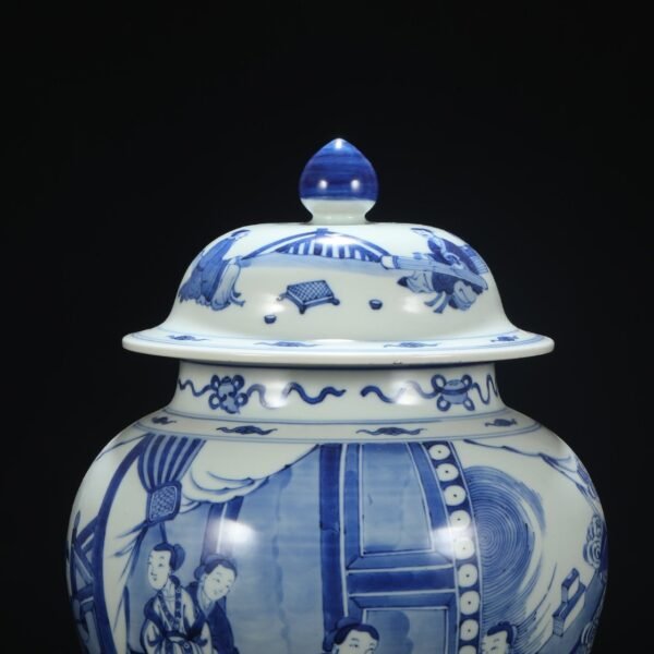 Old collection of Qing Dynasty Kangxi blue and white banana figure covered jar - Image 5