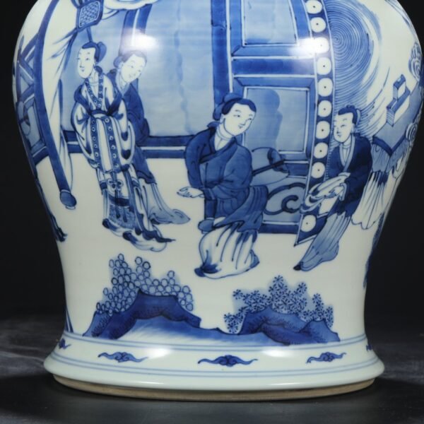 Old collection of Qing Dynasty Kangxi blue and white banana figure covered jar - Image 7