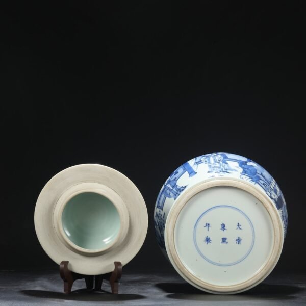 Old collection of Qing Dynasty Kangxi blue and white banana figure covered jar - Image 8