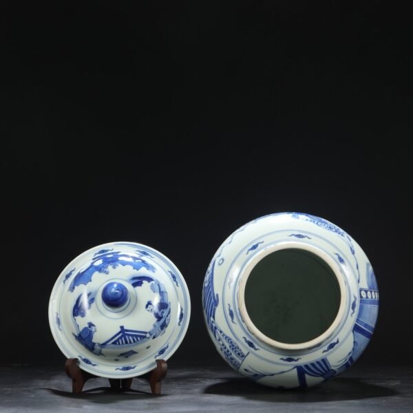 Old collection of Qing Dynasty Kangxi blue and white banana figure covered jar - Image 9