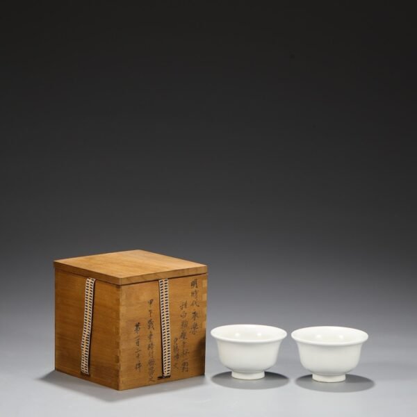 A pair of Ming Yongle sweet white glaze hand-pressed cups from the old collection.