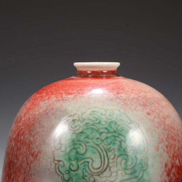 Old collection of Qing Kangxi cowpea red dark dragon pattern Taibai Zun - Image 9