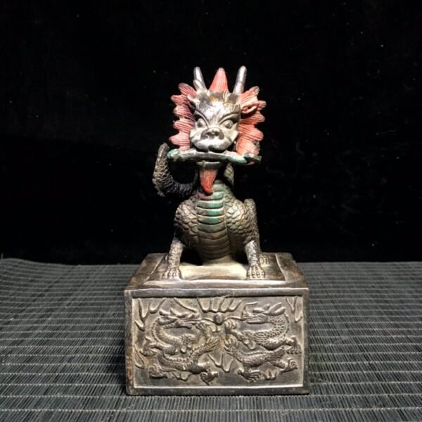 Collection of pure copper mud gold cinnabar dragon seal - Image 9