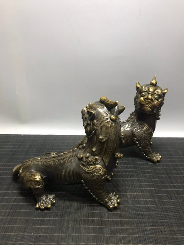 A pair of pure copper Di Ting beasts from an old collection