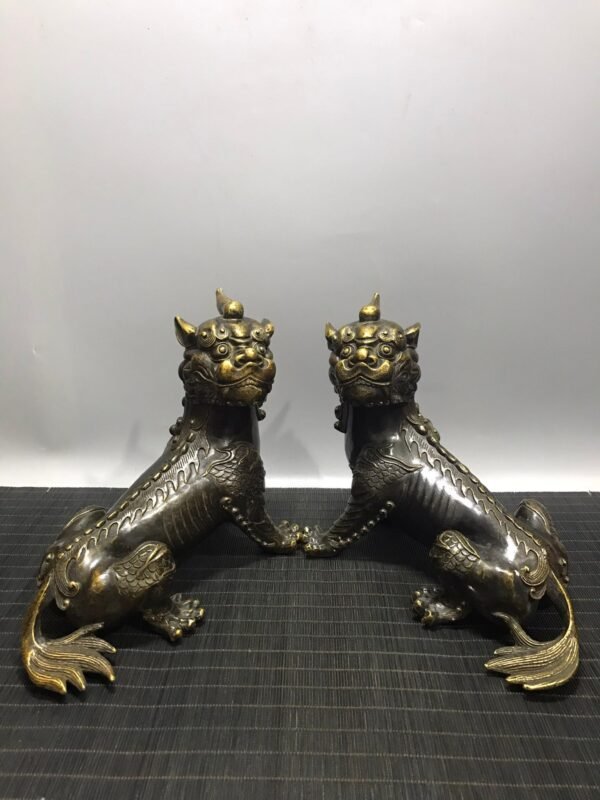 A pair of pure copper Di Ting beasts from an old collection - Image 7