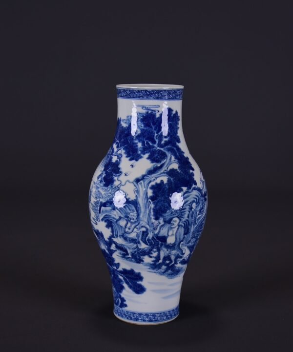 old Qing Kangxi blue and white Eight Immortals Guanyin statue
