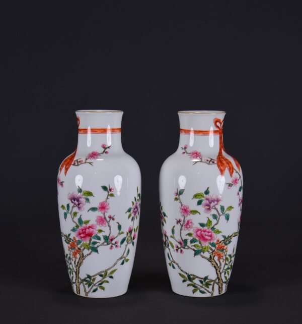 old collection of Qing Yongzheng famille rose plum blossom pattern Guanyin vase - Image 4