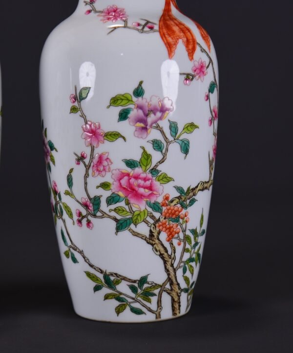 old collection of Qing Yongzheng famille rose plum blossom pattern Guanyin vase - Image 6