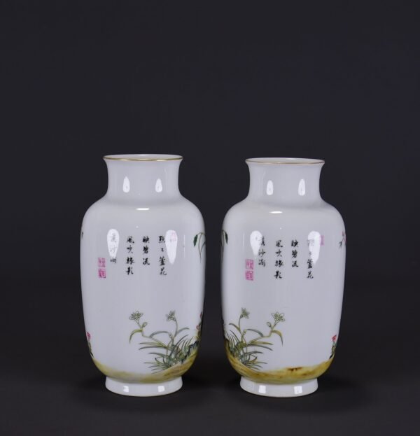 Old collection of Qing Yongzheng enamel painted reed and wild geese pattern winter melon vase - Image 2
