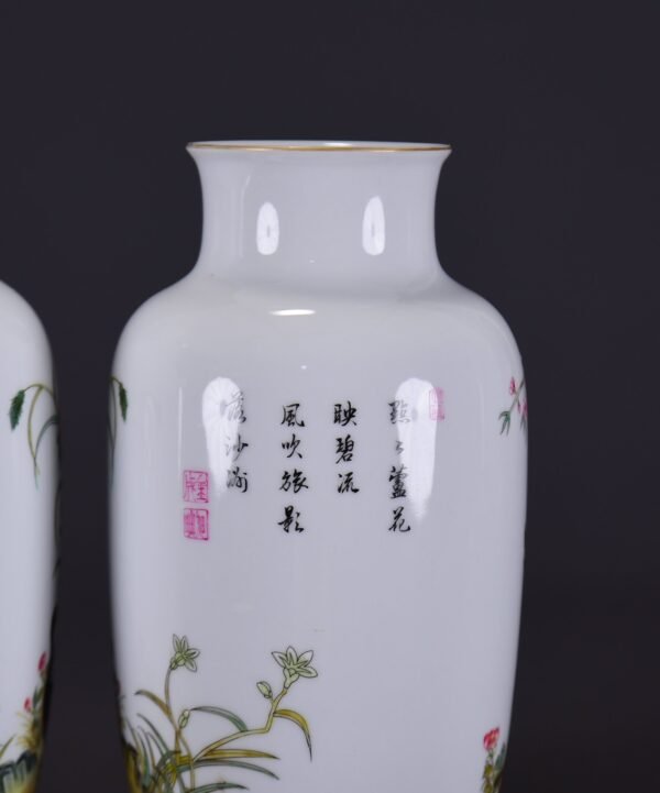 Old collection of Qing Yongzheng enamel painted reed and wild geese pattern winter melon vase - Image 8