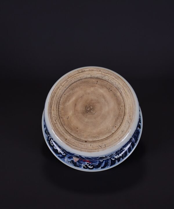 old collection of Ming Xuande blue and white five-color dragon pattern folded edge washbasin - Image 8