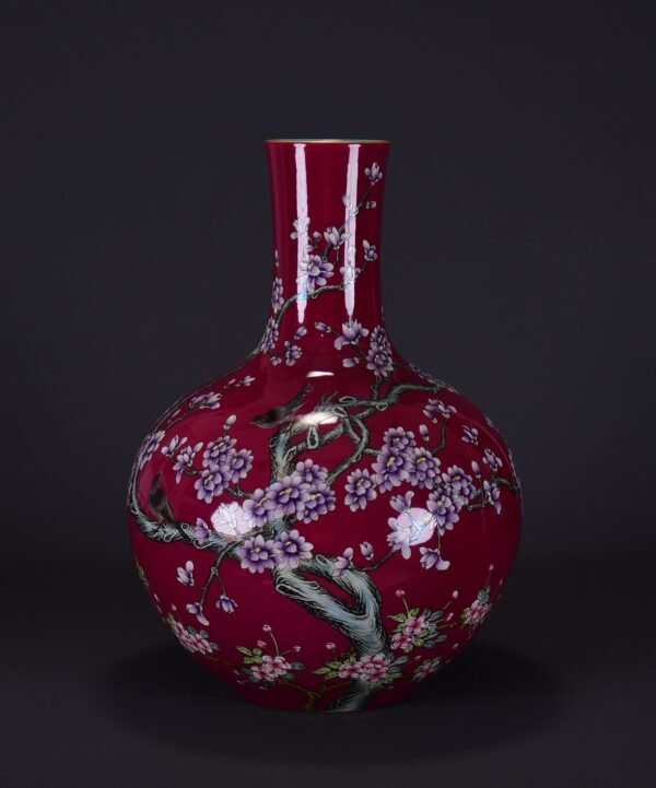 old collection of Qing Dynasty Qianlong red ground pink enamel jade hall rich pattern celestial