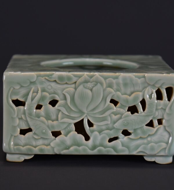 Old Collection Qing Qianlong Green Glaze Sandwich Hollow Dragon Pattern - Image 7