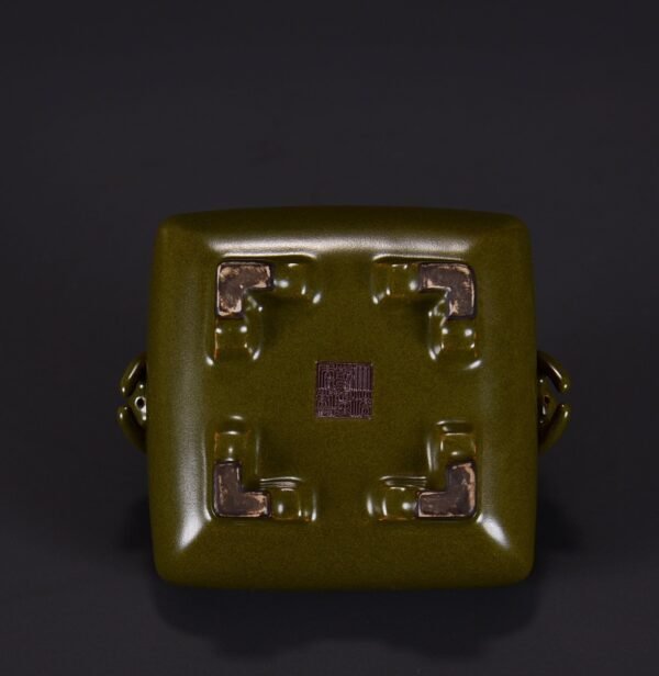 Old Collection of Qing Dynasty Qianlong Tea Dust Glaze Double Fortune Stove - Image 9