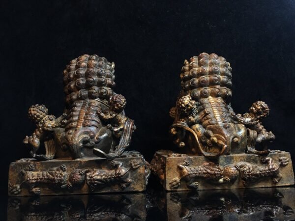 Finely crafted pure copper mother and child lions, exquisite workmanship, patina, old-fashioned - Image 5