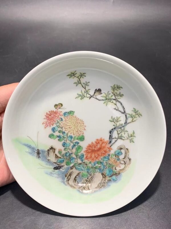 Qing Yongzheng pastel flower and bird dish