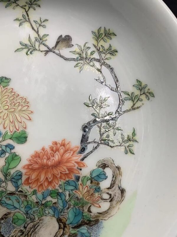 Qing Yongzheng pastel flower and bird dish - Image 5