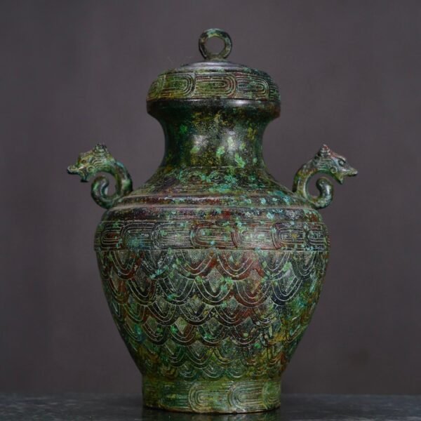 Han Dynasty Bronze Double Dragon Vase - Image 2