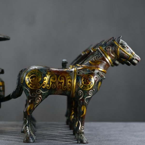 Bronze and gold-silver horse-drawn carriage (six horses) from the Warring States and Han dynasties - Image 4