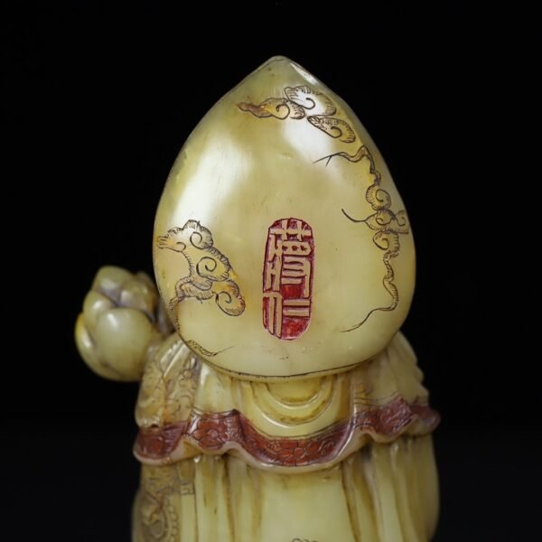 Old collection of wooden box Shoushan stone hand-carved lotus Guanyin Bodhisattva Buddha statue - Image 4