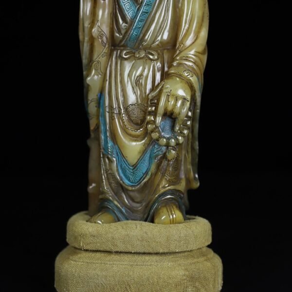 Old collection of wooden box Shoushan stone Arhat ornaments - Image 6