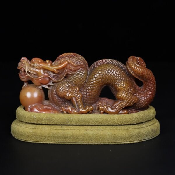 Old collection of wooden box Shoushan stone Tenglong play with pearl seal ornaments - Image 4
