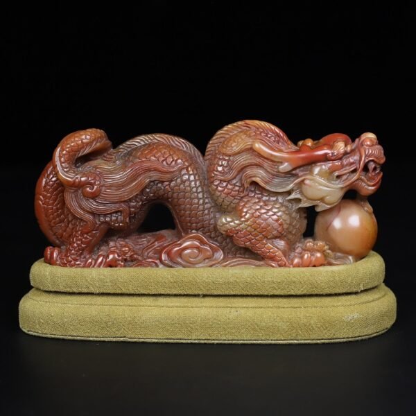 Old collection of wooden box Shoushan stone Tenglong play with pearl seal ornaments - Image 6