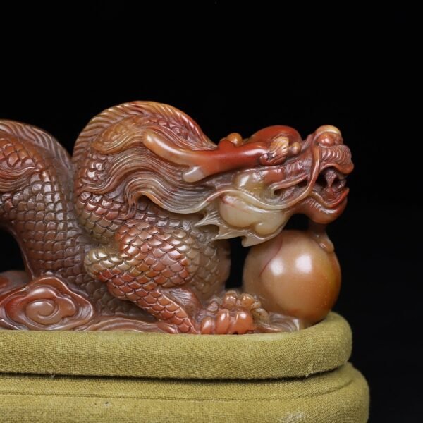 Old collection of wooden box Shoushan stone Tenglong play with pearl seal ornaments - Image 7