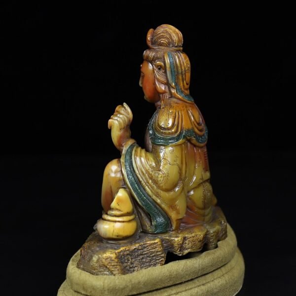 Old Collection Wooden Box Shoushan Stone Guanyin Bodhisattva Buddha Statue - Image 6
