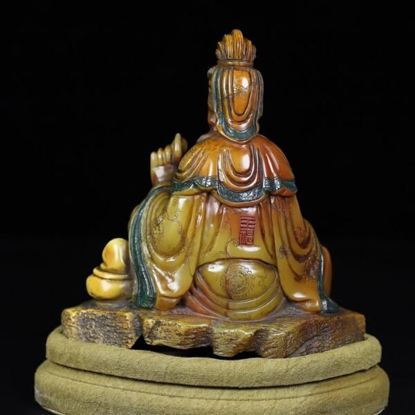 Old Collection Wooden Box Shoushan Stone Guanyin Bodhisattva Buddha Statue - Image 8
