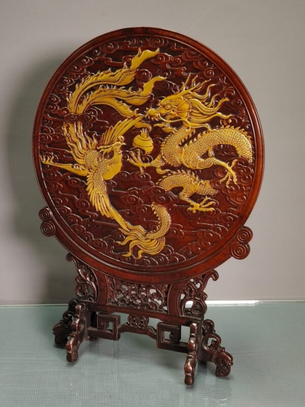 Copper gilded real gold hand-carved high relief engraved dragon and phoenix auspicious - Image 4