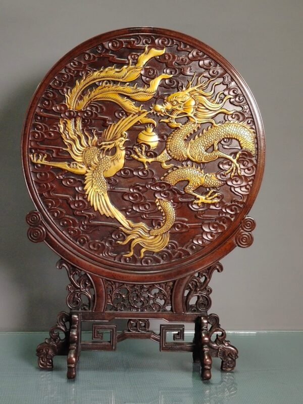 Copper gilded real gold hand-carved high relief engraved dragon and phoenix auspicious - Image 6