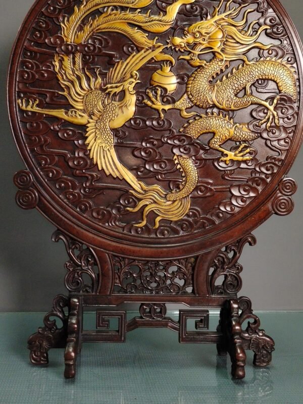 Copper gilded real gold hand-carved high relief engraved dragon and phoenix auspicious - Image 7