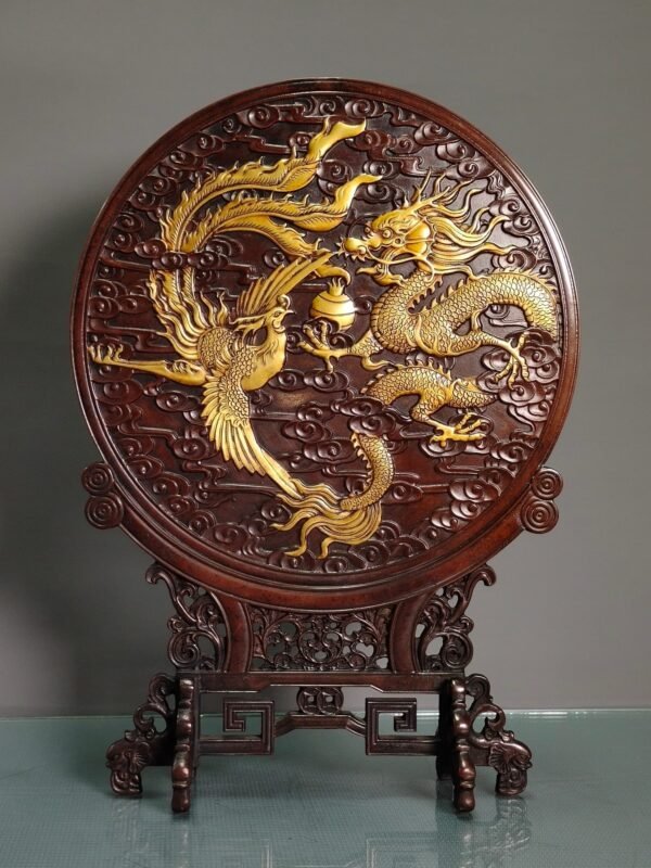 Copper gilded real gold hand-carved high relief engraved dragon and phoenix auspicious