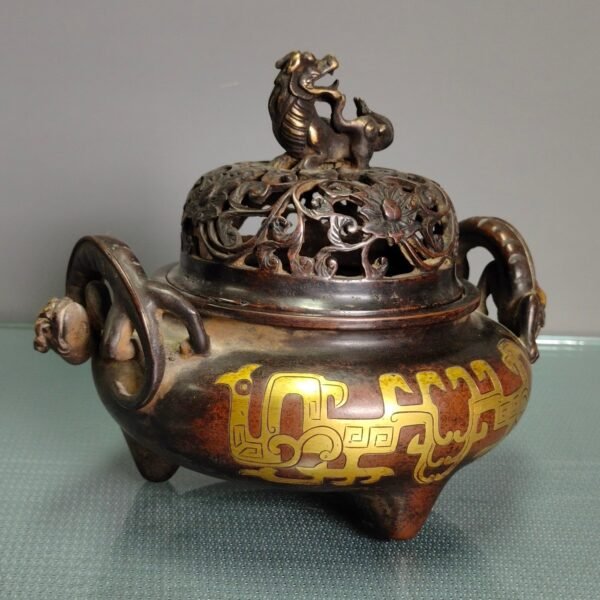 Copper gilded real gold incense burner ornament